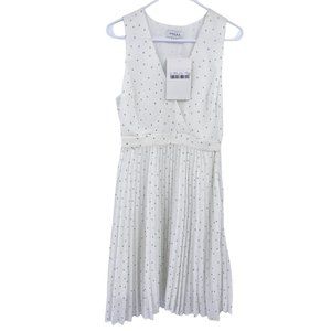 Gilli polka dot v neck wrap bust dress size small accordion pleated skirt sleeve
